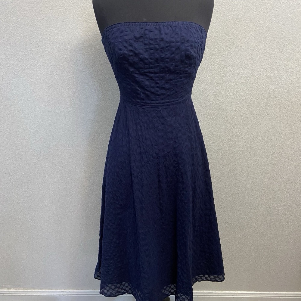 J.‎ Crew Women's Strapless Textured Midi Dress Navy Cotton Size 0 Wedding